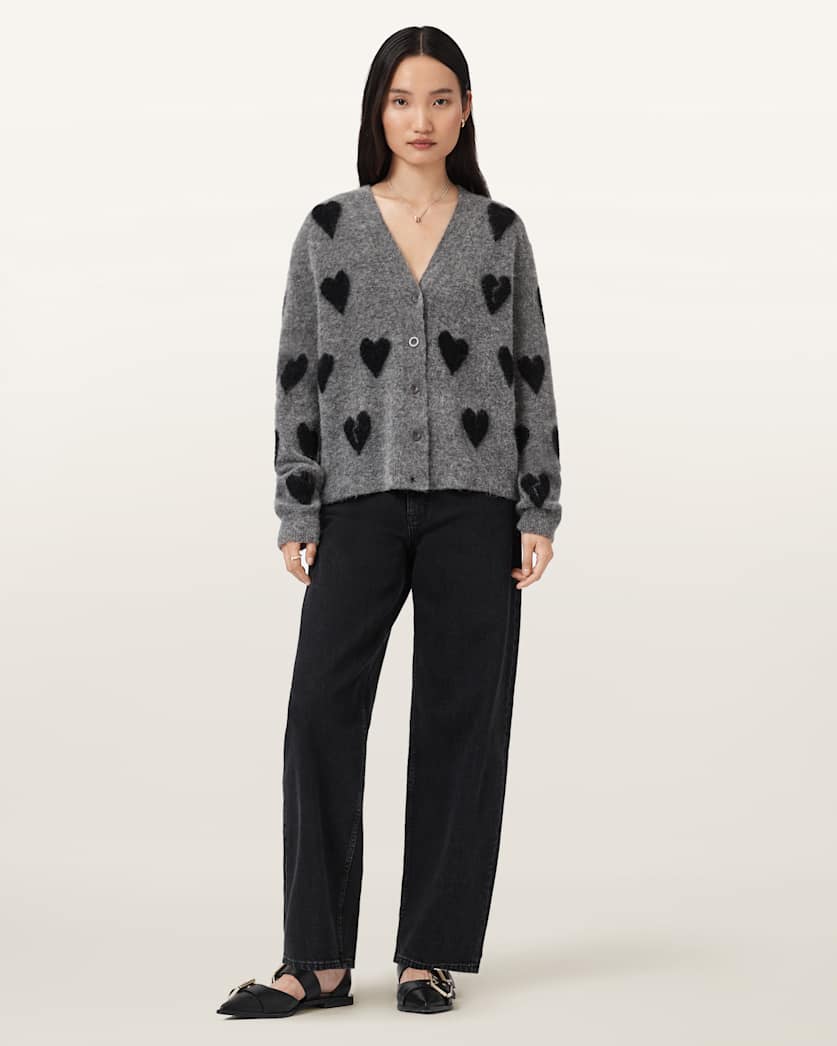 Amora Love Heart Jacquard Brushed Cardigan