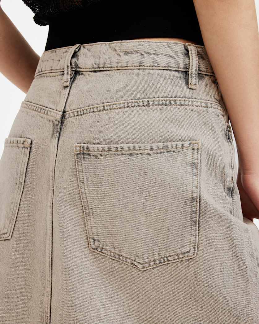 Noir Crossover Waist Denim Maxi Skirt