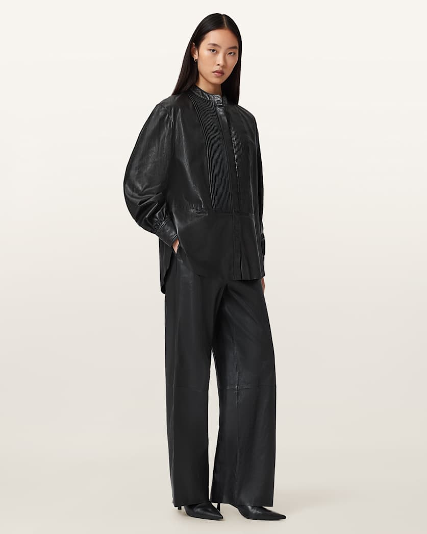 Sara Pleated Leather Shirt