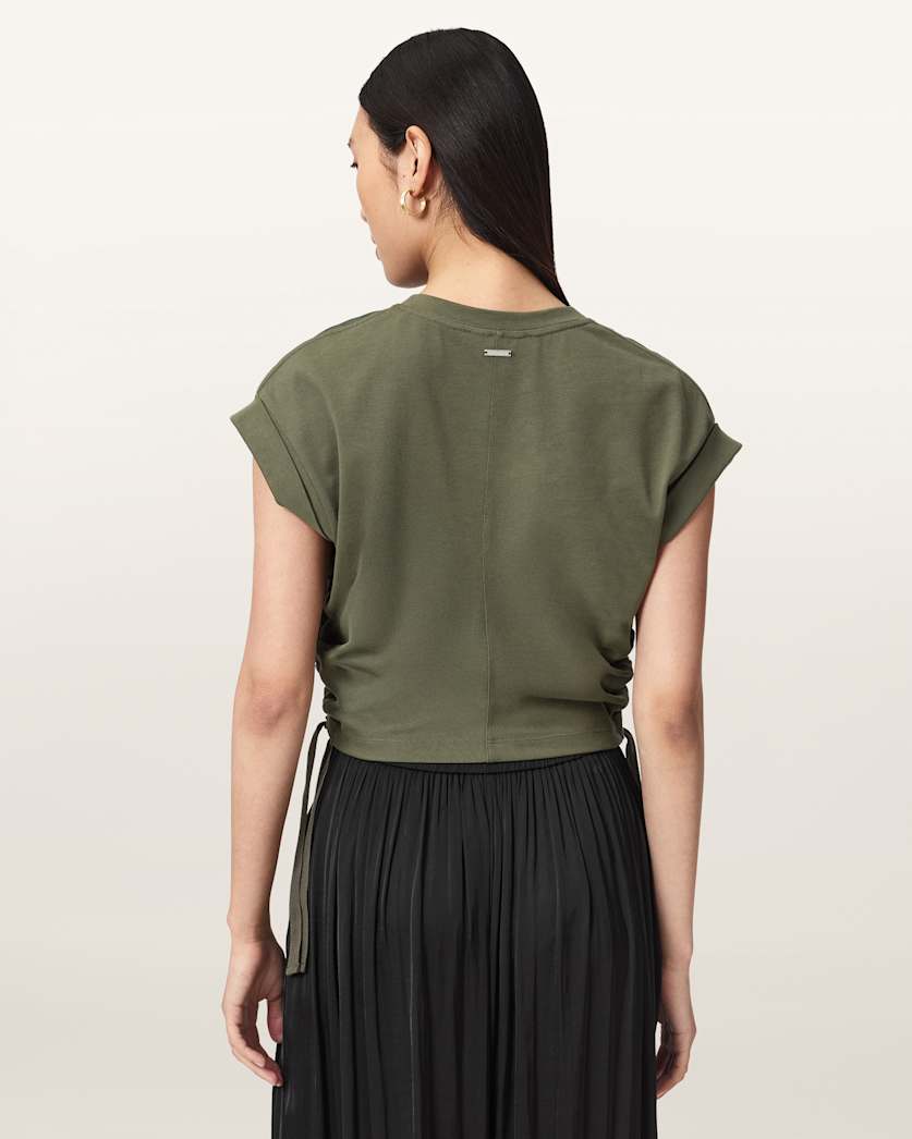 Mira Cropped Satin Drawcord T-Shirt