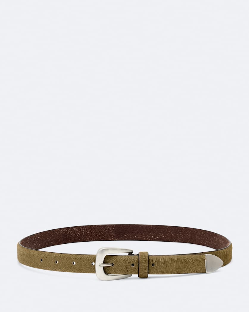 Romy Metal-Tipped Haircalf Leather Belt