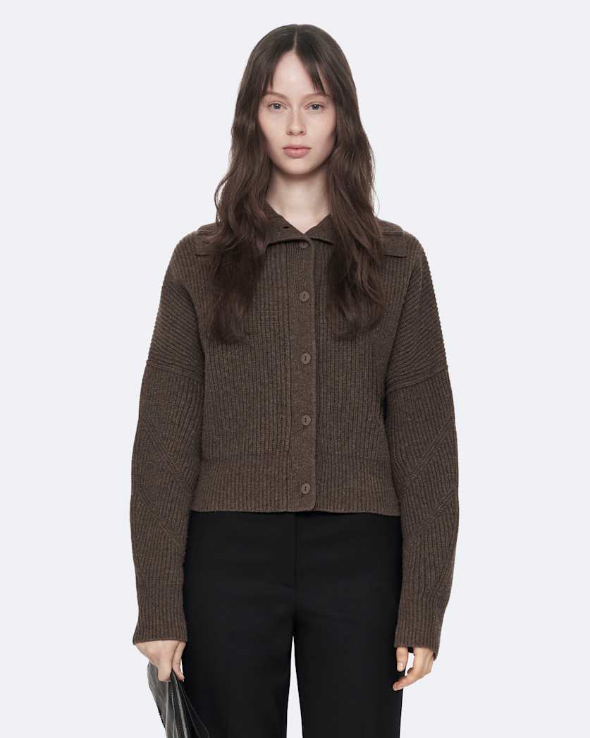 Caron Cropped Merino Wool Cardigan