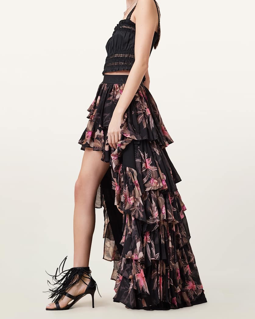 Cavarly Floral Print Maxi Skirt