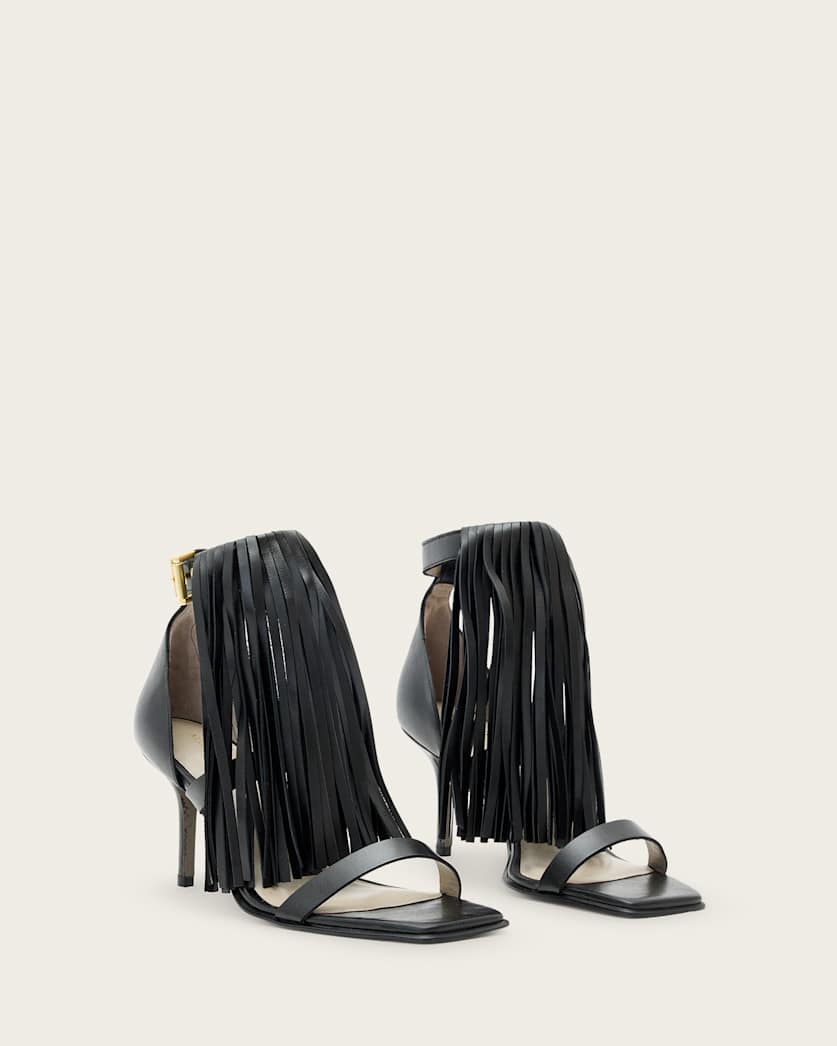 Paola Fringed Leather Heeled Sandals