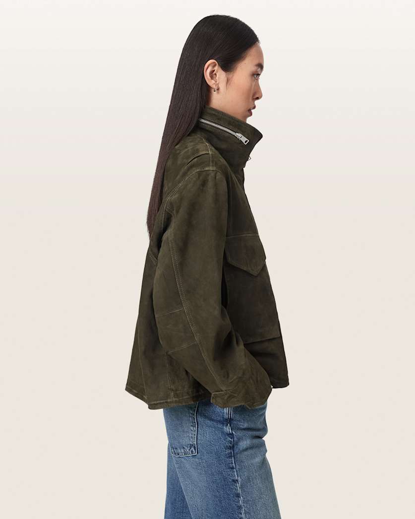 Clay Funnel Neck Suede Cropped Jacket