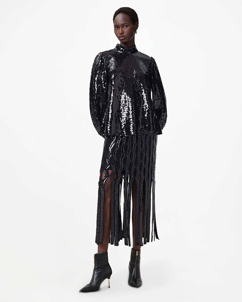 Francesca Embellished Fringe Midi Skirt