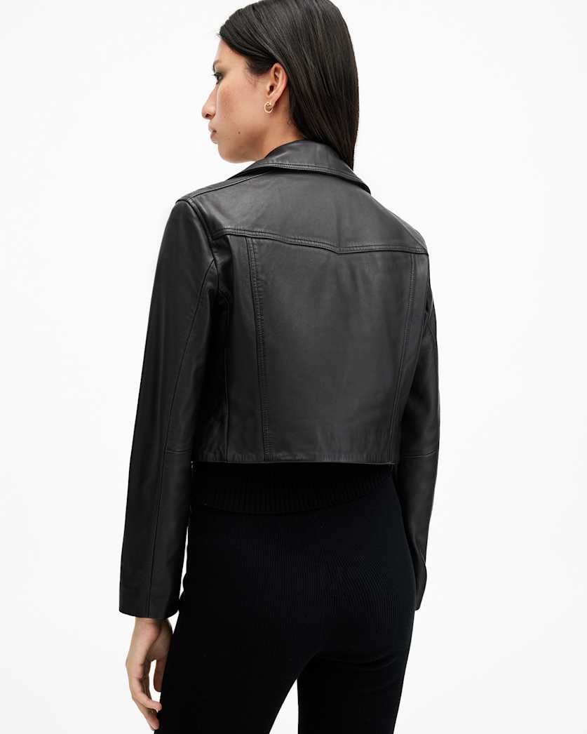 Elora Cropped Slim Leather Biker Jacket