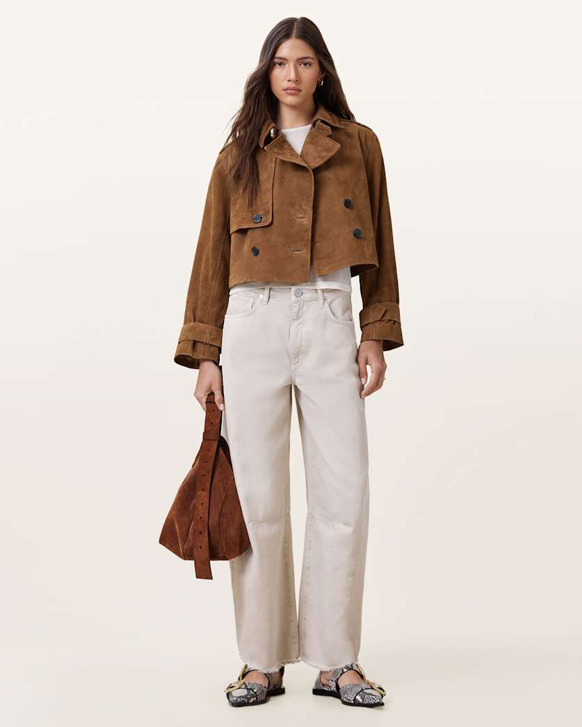 Hendry Cropped Suede Trench Coat