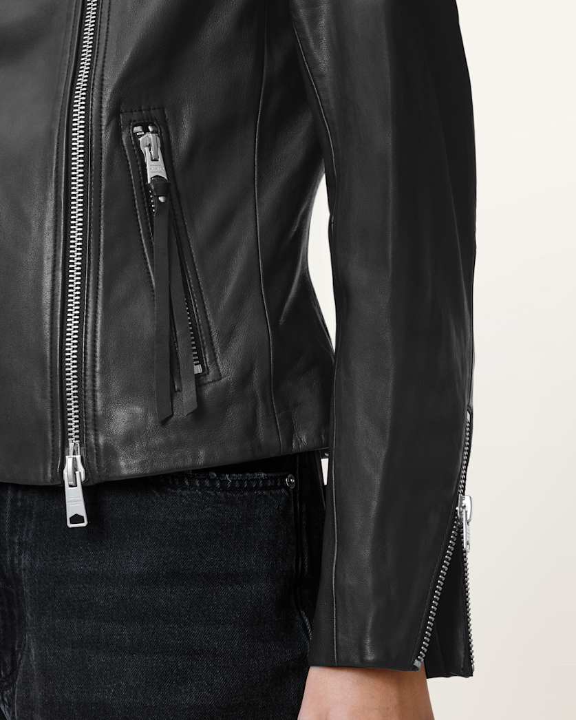 Ellis Leather Funnel Neck Biker Jacket