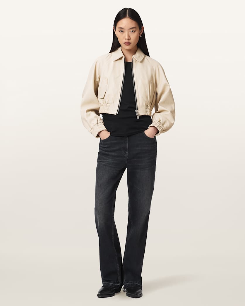 Anouk Cropped Leather Bomber Jacket