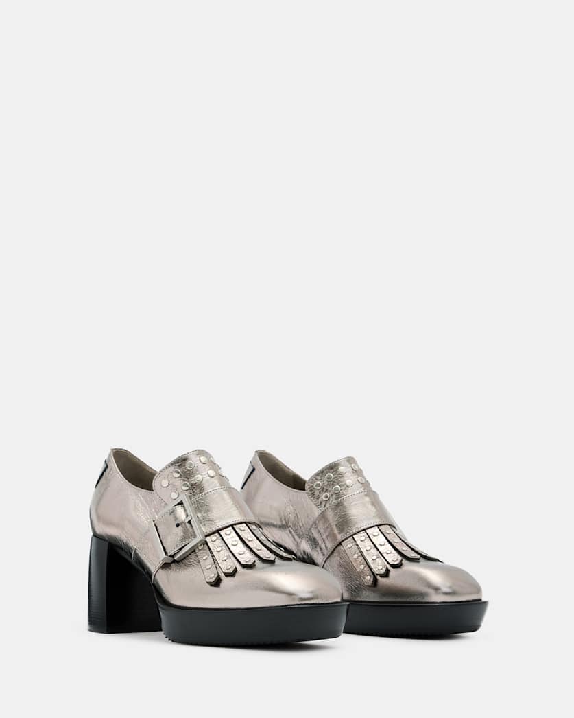 Zia Studded Leather Heeled Loafers