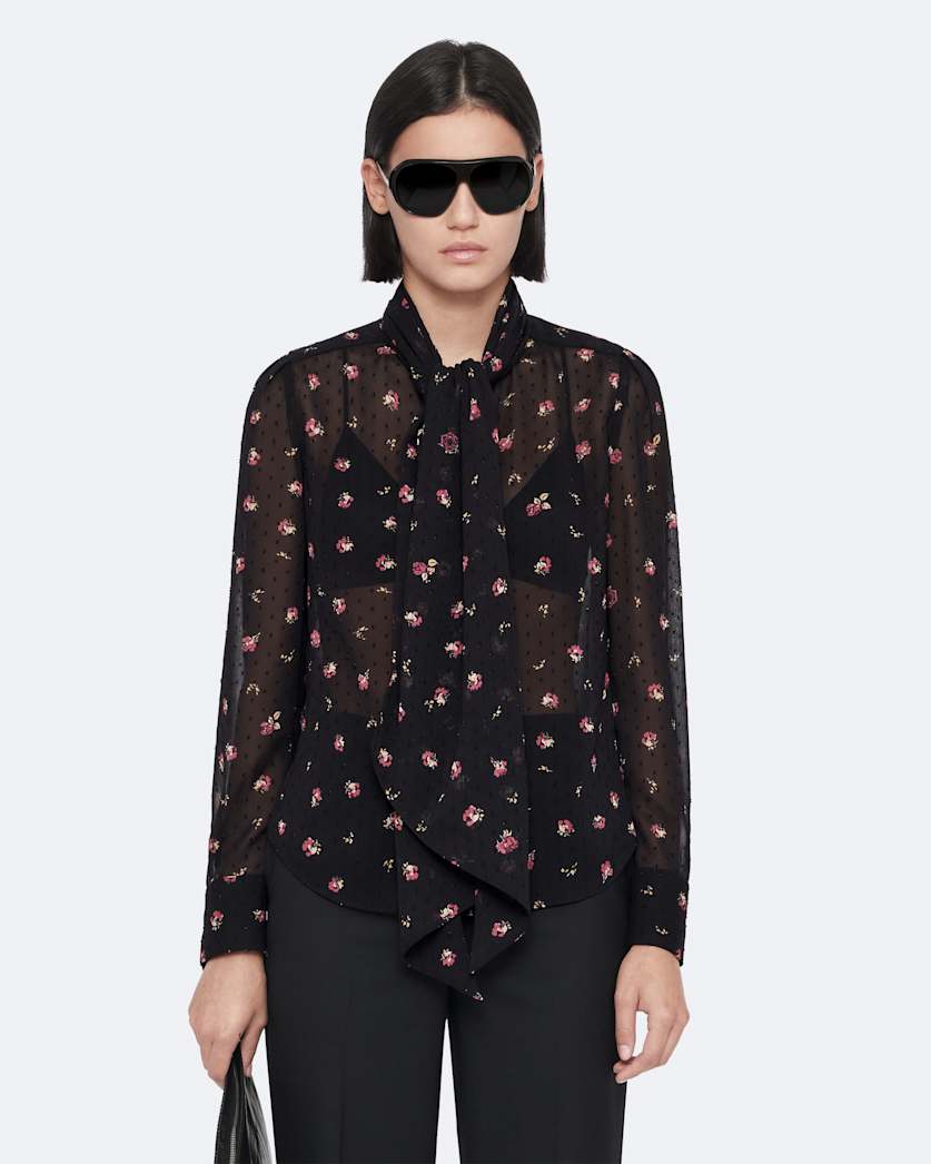 Bow-detail jacquard shirt