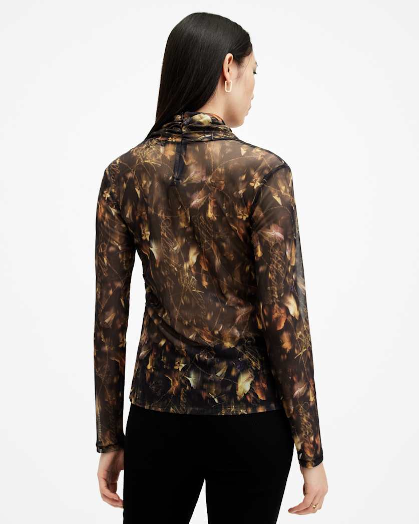 Tia High Neck Wrap Over Mesh Top