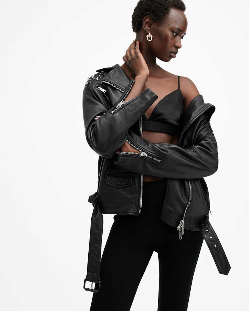 Billie Embellished Leather Biker Jacket