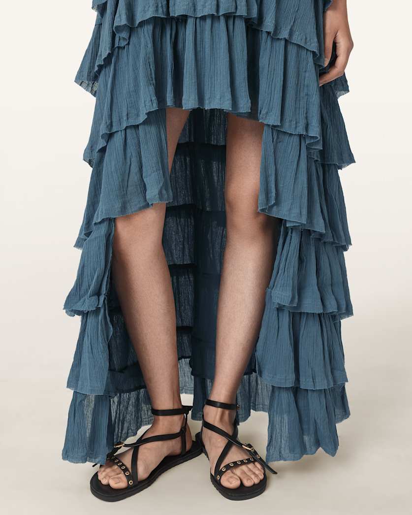 Cavarly Crepe Tiered Ruffle Maxi Dress
