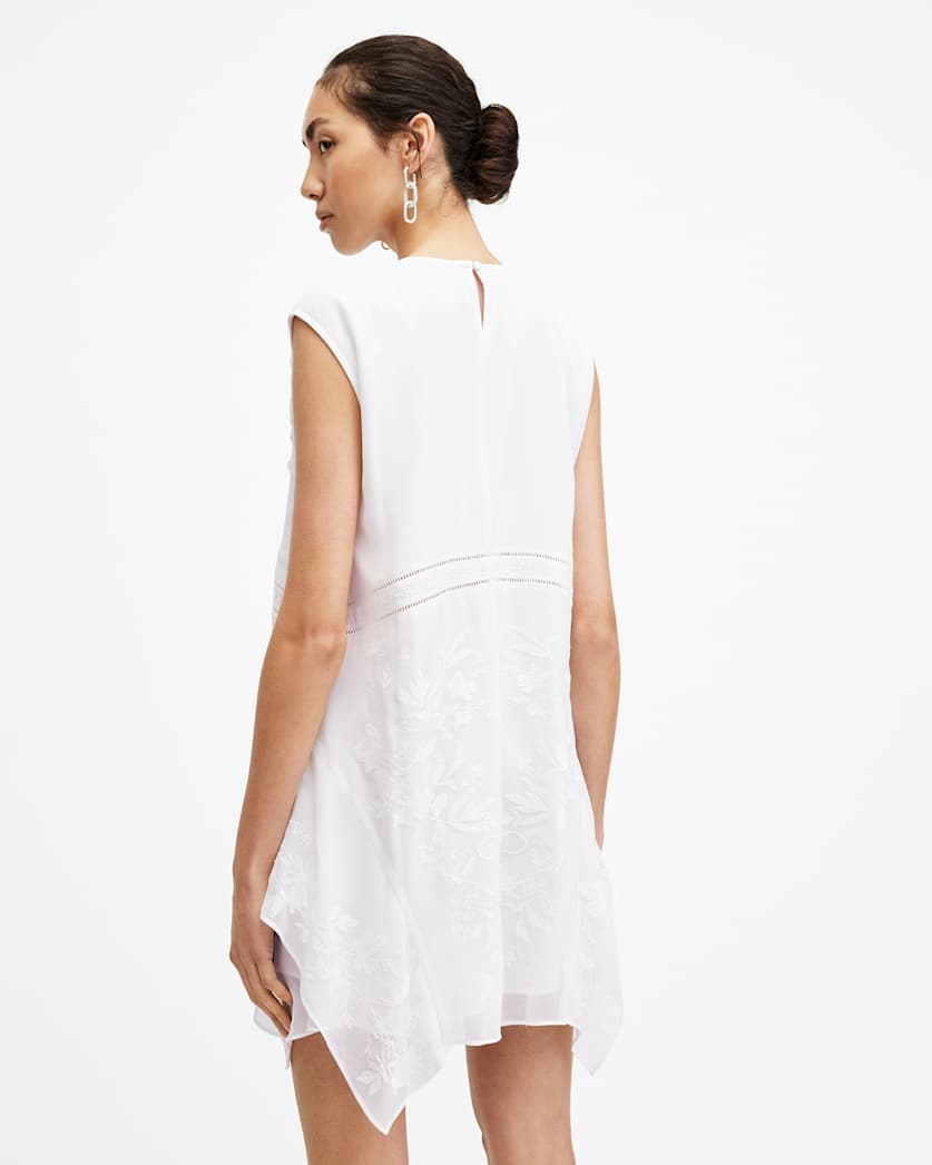 Audrina Embroidered Asymmetric Mini Dress
