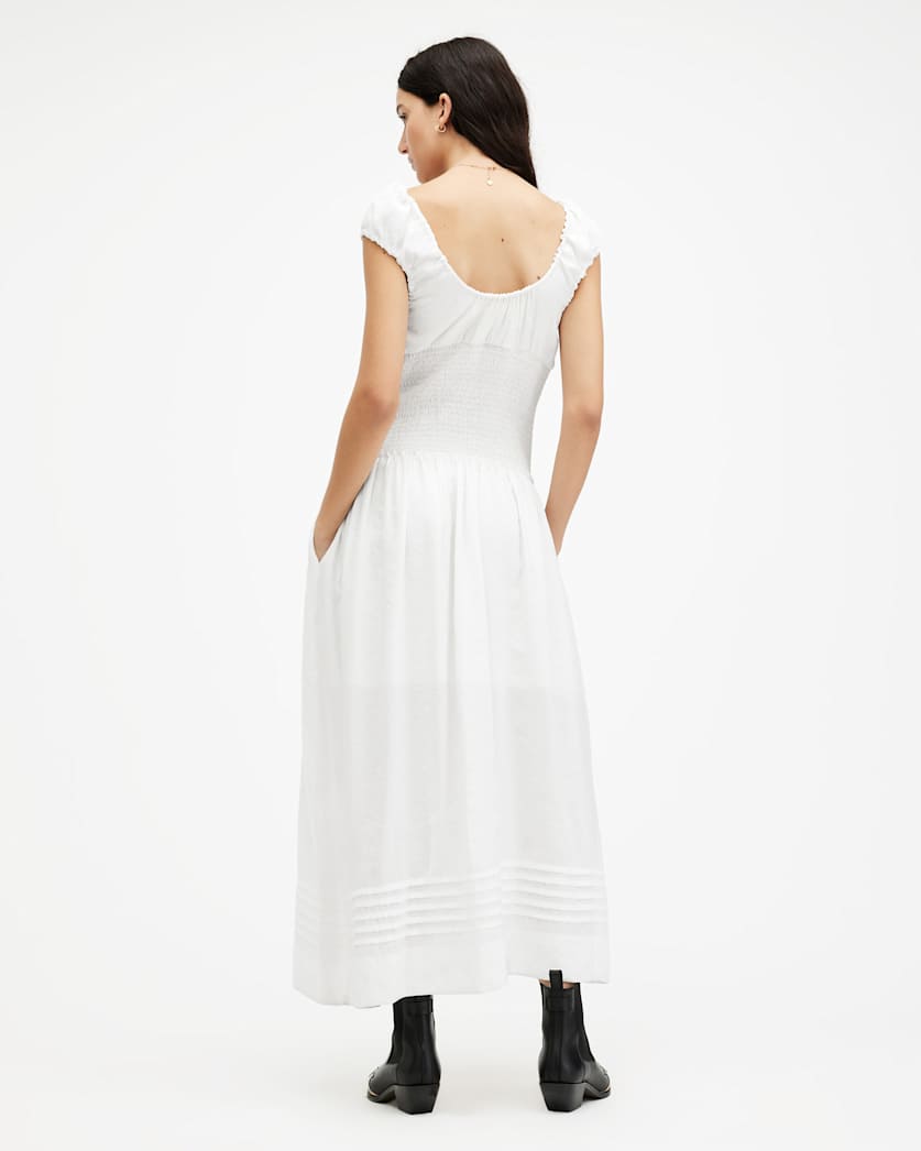 white dress slim fit White Sleeveless Acetate Evening Dress - Slim Fit with High Slit