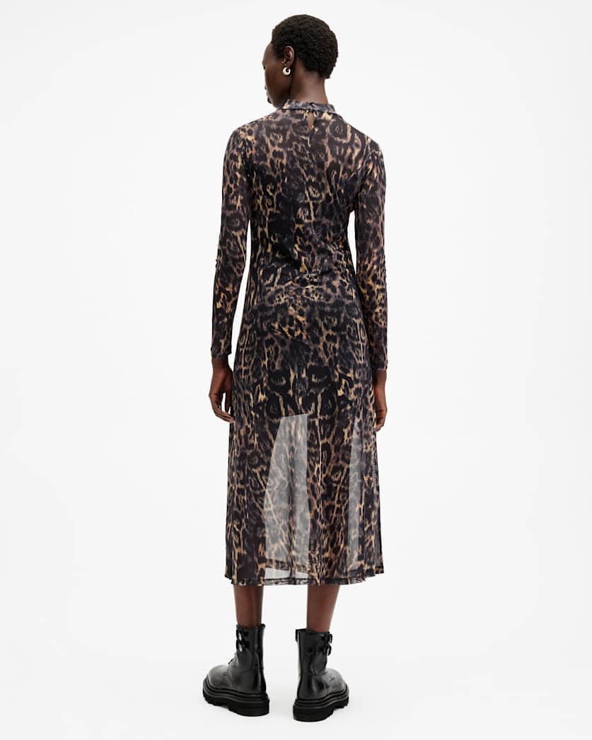 Hanna Mesh Animal Print Midi Dress