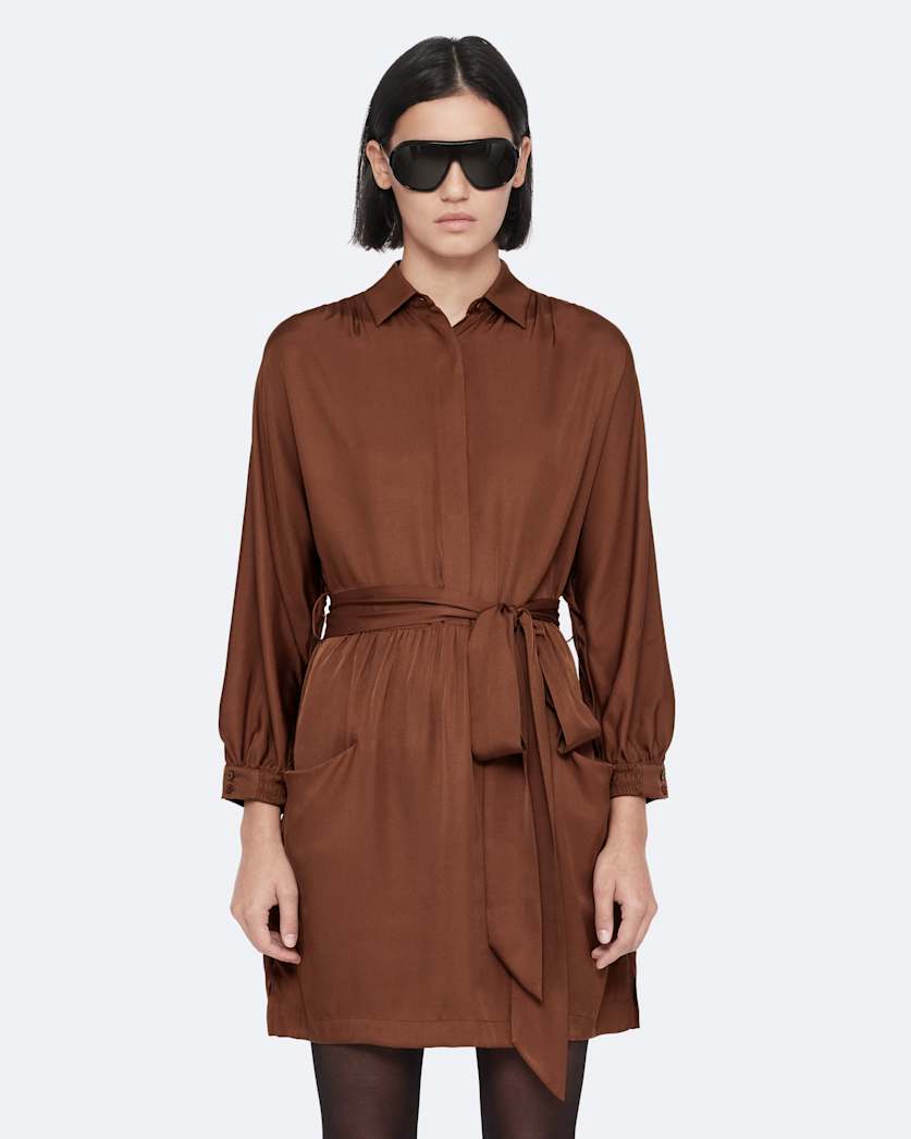 Silk-blend mini shirt dress
