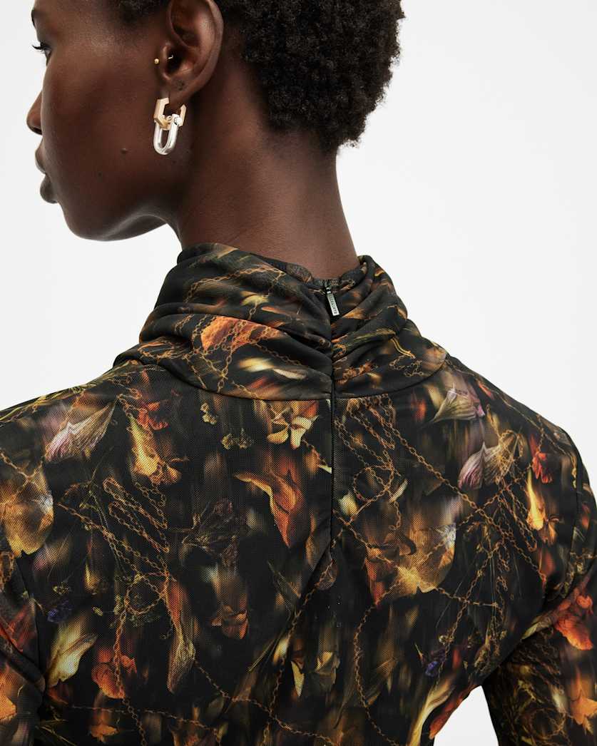 Tia Mesh Printed Midi Dress