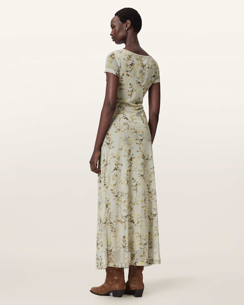 Gabby Floral Print Mesh Maxi Dress