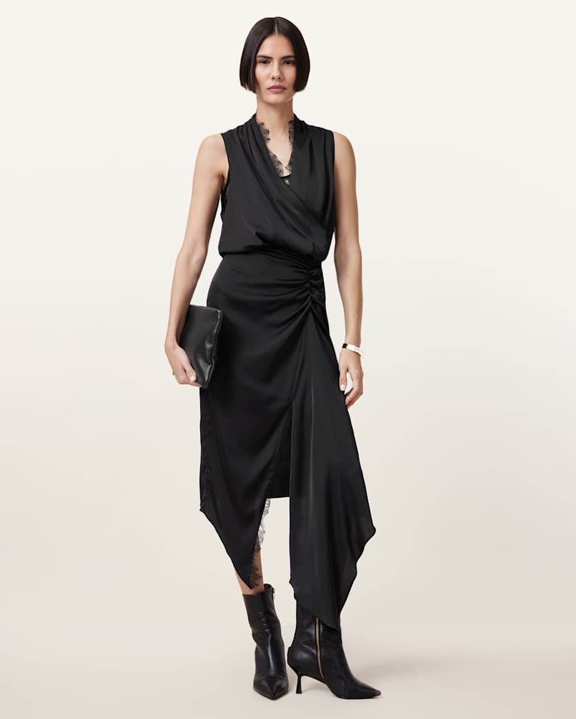 Abi Lace Trim Draped Midi Dress