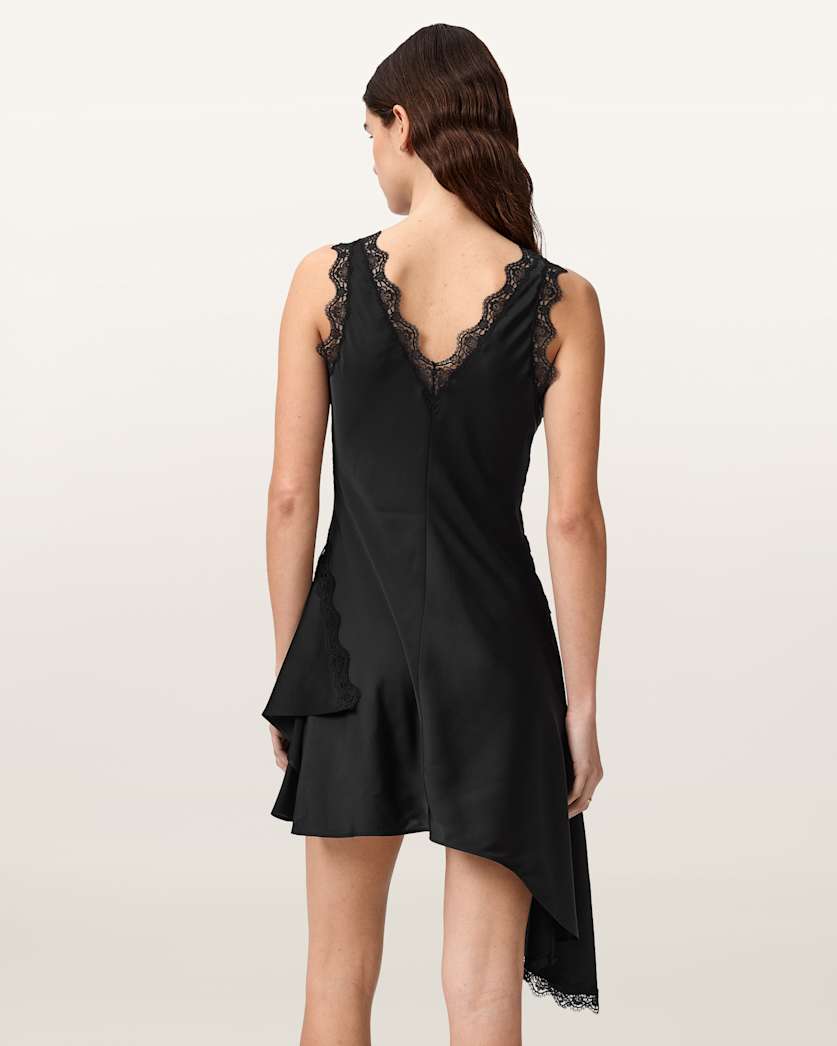 Ilka Asymmetric Lace Mini Dress Black