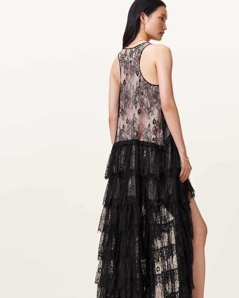 Cavarly Tiered Ruffle Lace Maxi Dress