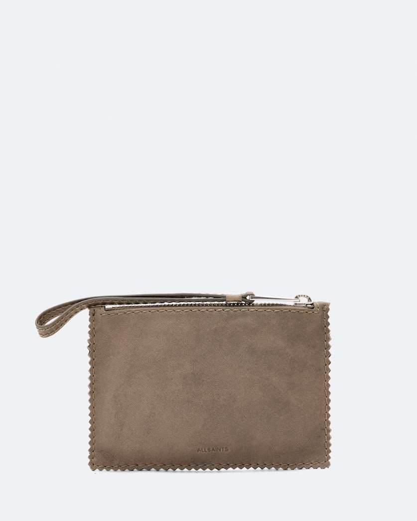 Pinked small large leather pouch