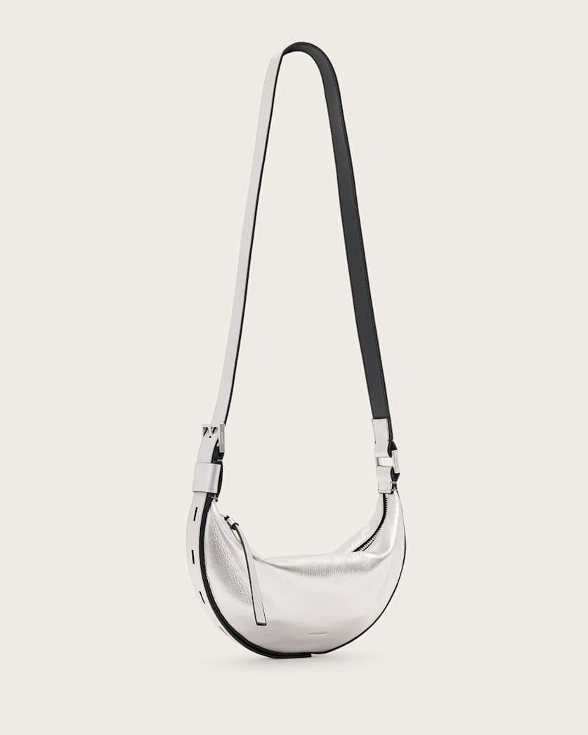 Half Moon Metallic Leather Crossbody Bag
