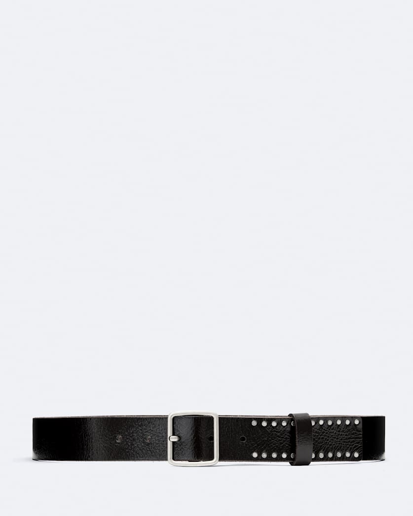 Wyatt Bar-Buckle Studded Leather Belt
