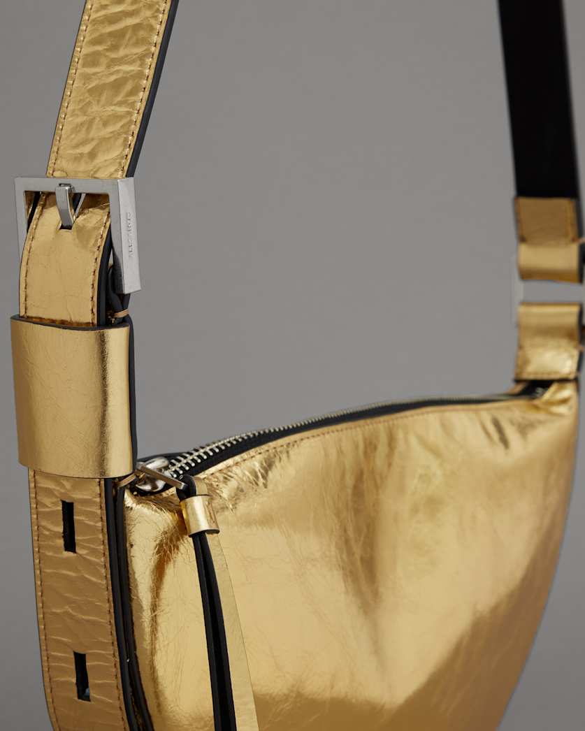 Half Moon Metallic Leather Crossbody Bag