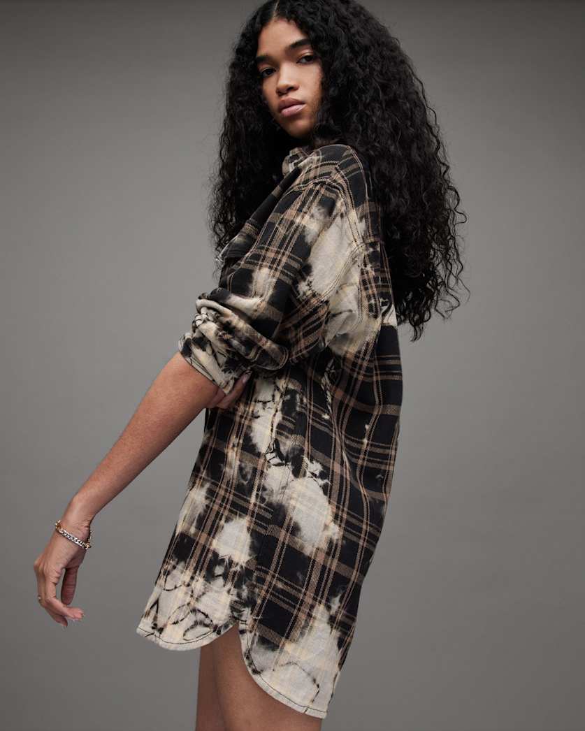 Lily Bleach Dyed Check Mini Shirt Dress