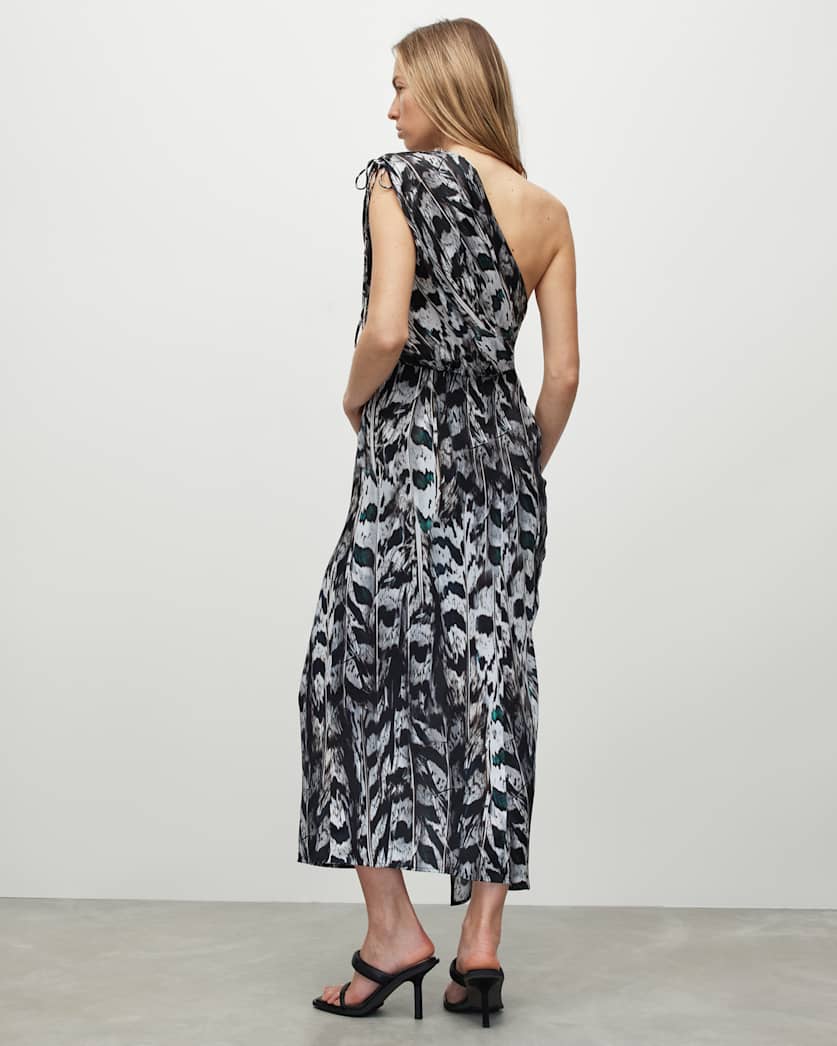 Laura Ines Silk Blend Printed Maxi Dress WHITE MONO | ALLSAINTS