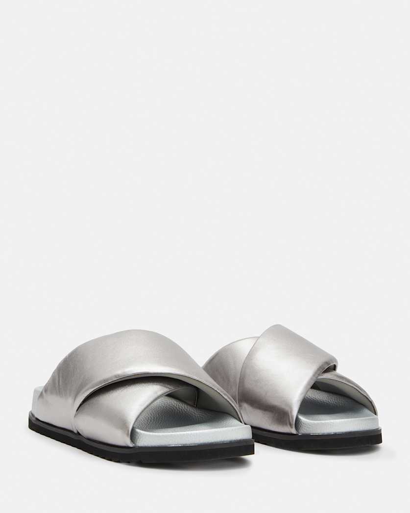 Saki Metallic Leather Crossover Sandals