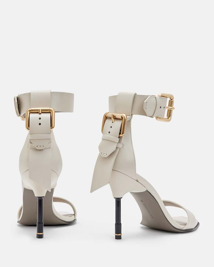 Noir Leather High Metal Heel Sandals