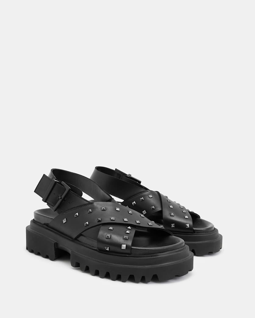 Cosmo Leather Studded Crossover Sandals