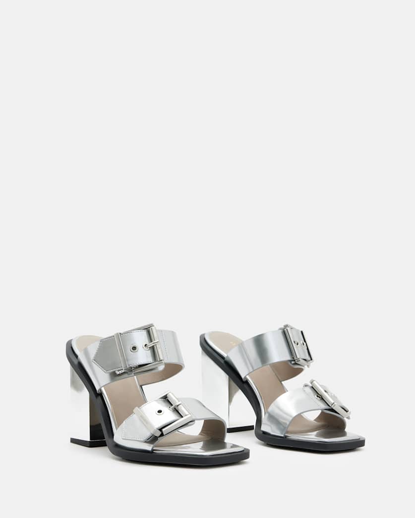 Camille Metallic Leather Block Heels