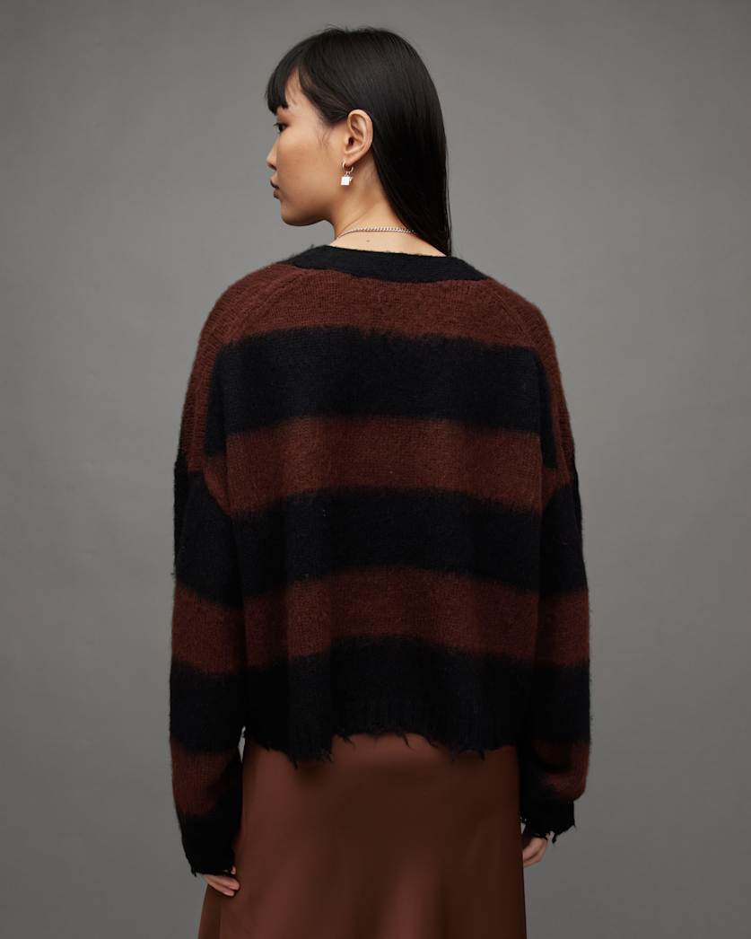 Lou Striped Cropped V-Neck Jumper