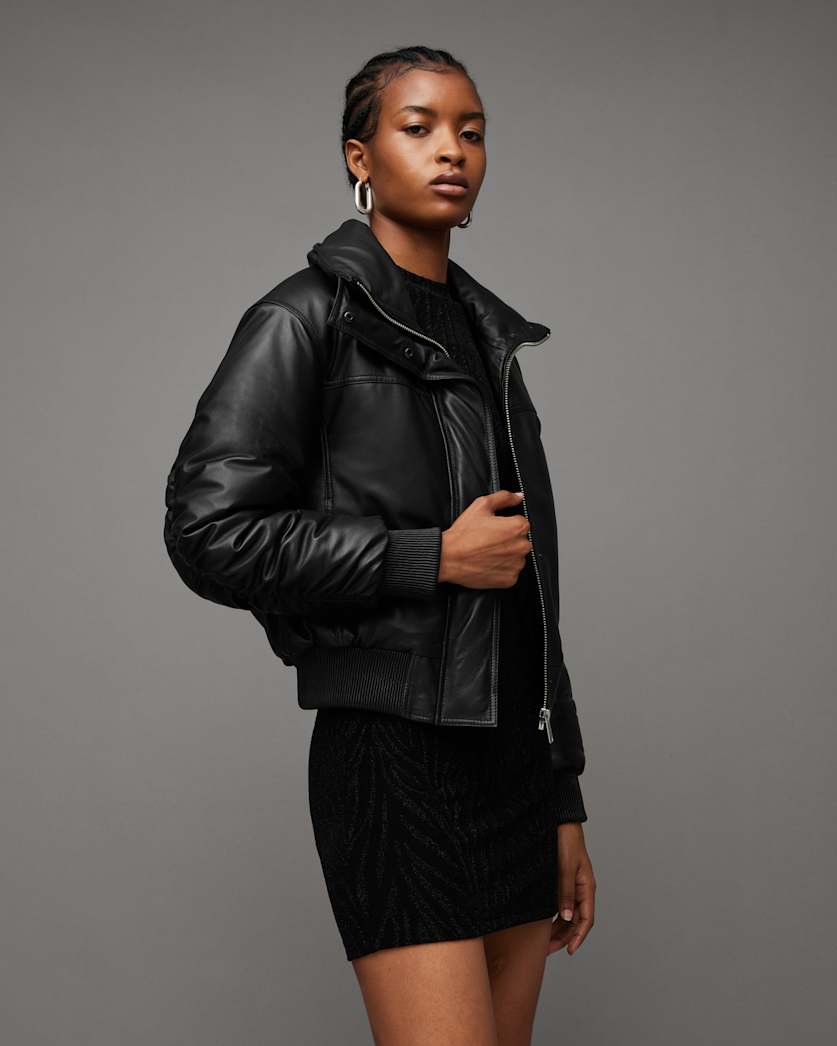 Sloane Padded Leather Bomber Jacket