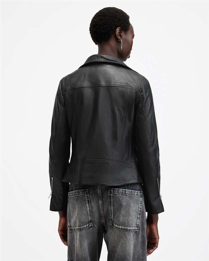Ellis Funnel Neck Leather Biker Jacket