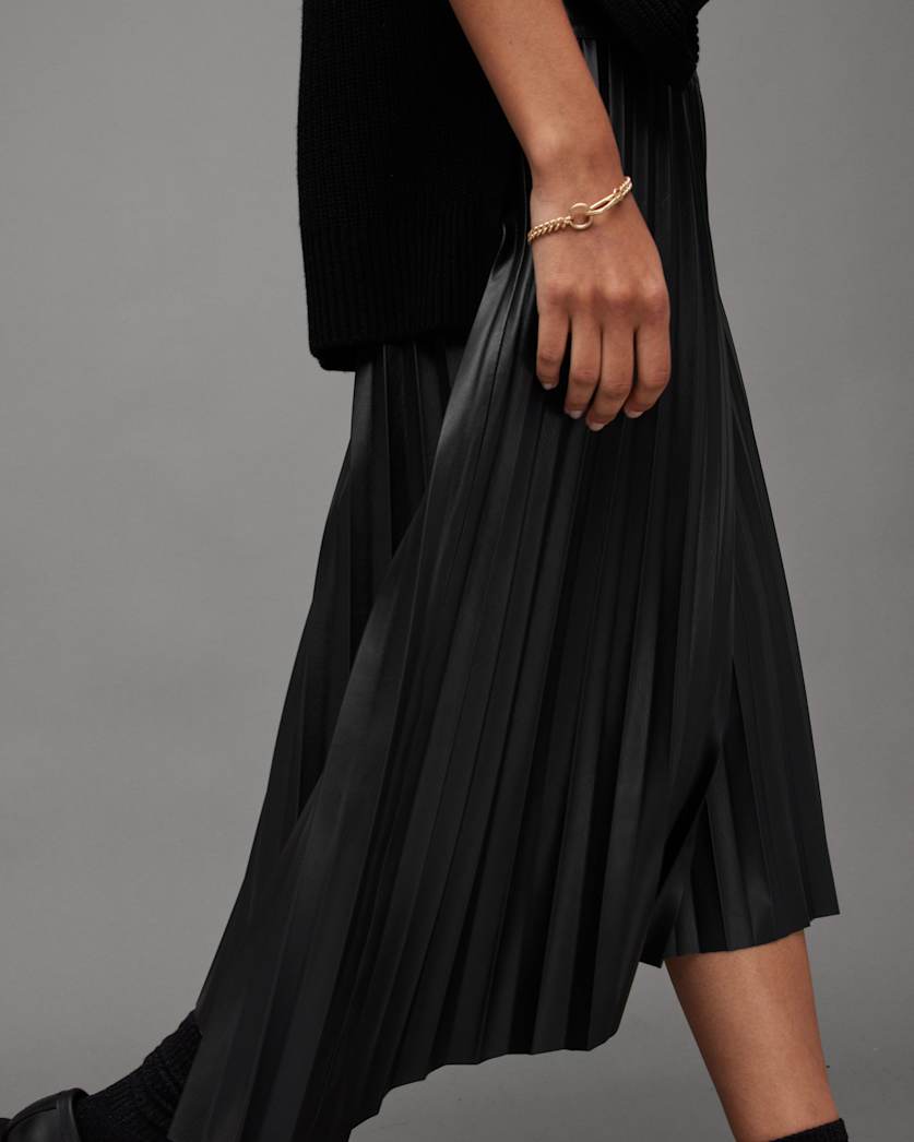 Sylvy Pleated Faux Leather Midi Skirt