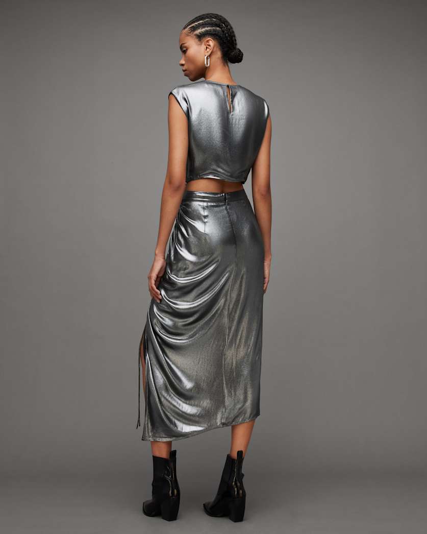 Carla Gathered Metallic Midi Skirt