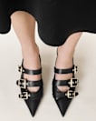Vivian Leather Buckle Slingback Heels