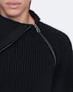 Asymmetric funnel-neck wool jumper
