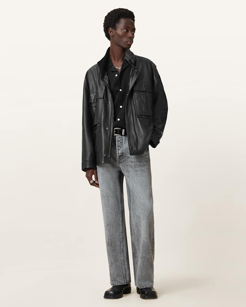 Halton Funnel Collar Leather Jacket