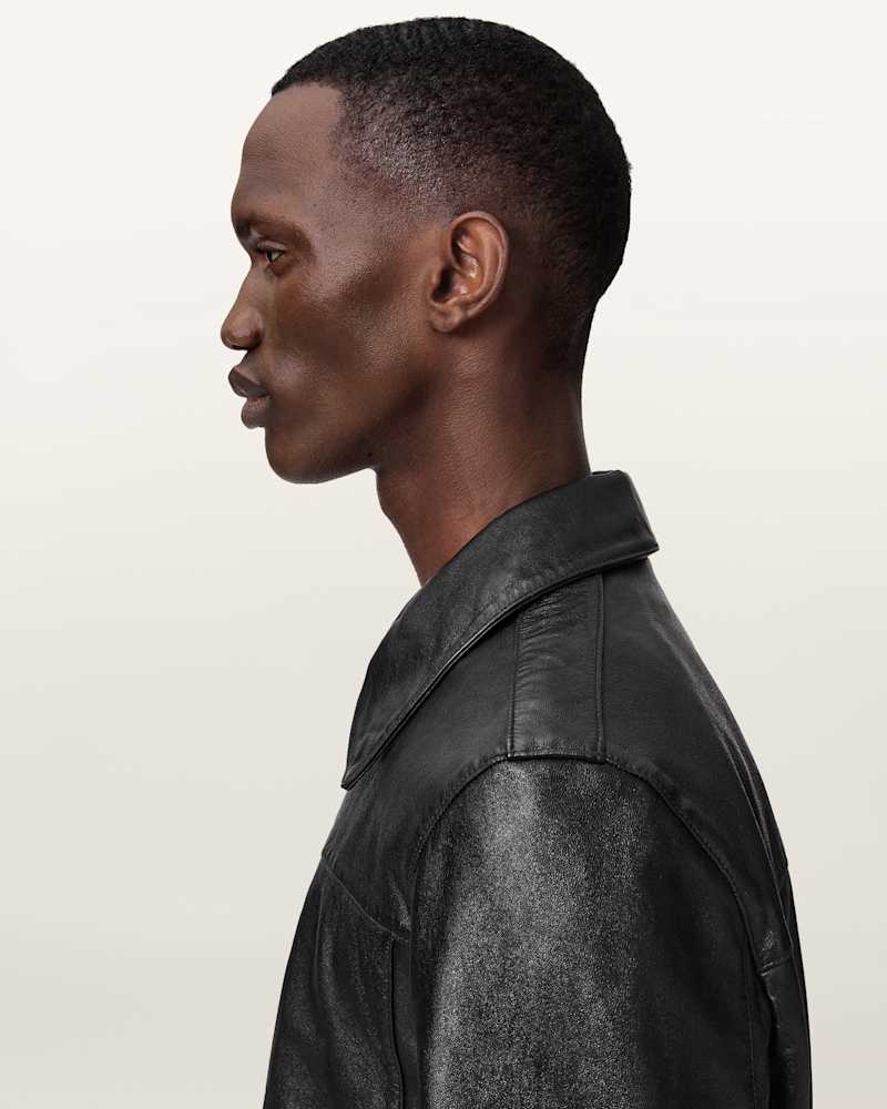 Alkan Zip Up Two Tone Leather Jacket 