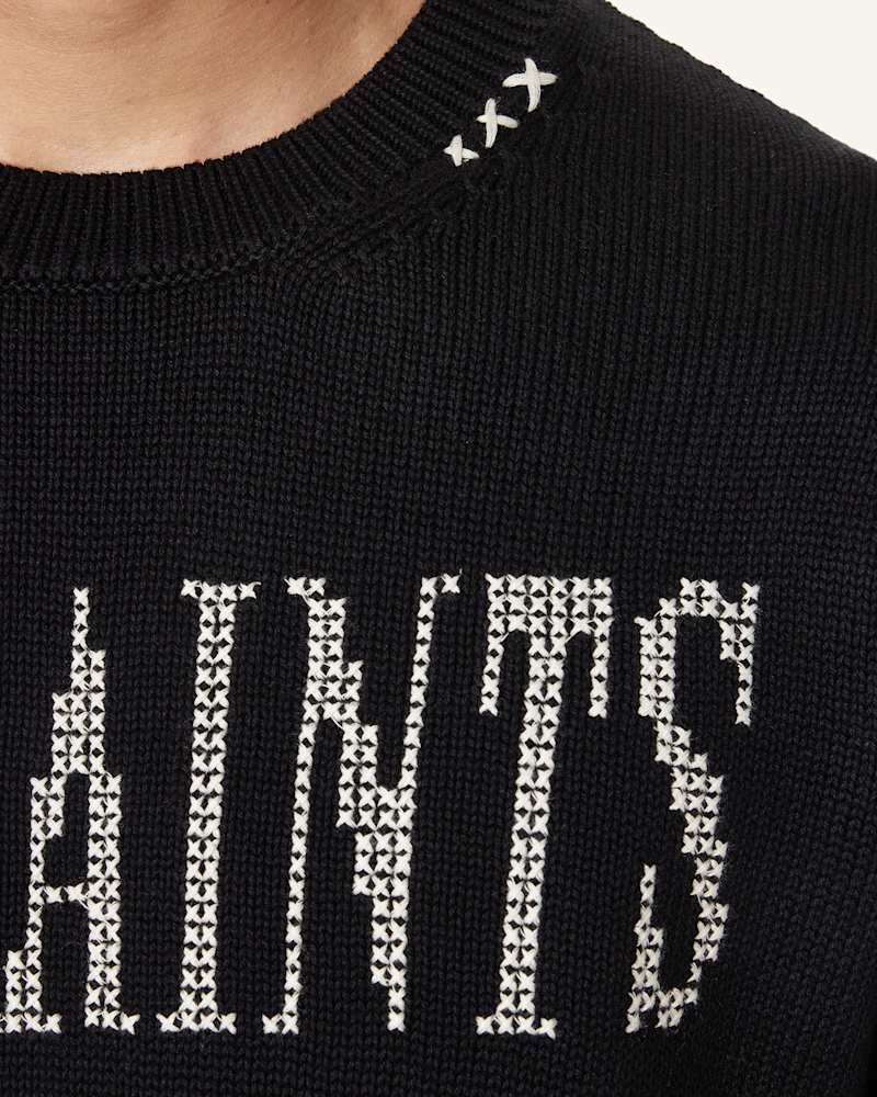 Crossed Oversized Crew Neck Embroidered Jumper