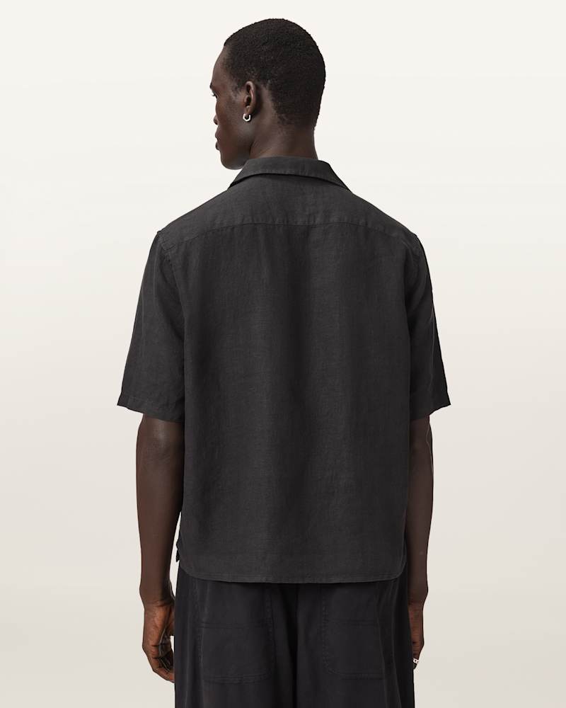 Klavicle Short Sleeve Linen Embroidered Shirt