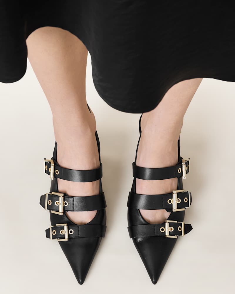 Vivian Leather Buckle Slingback Heels